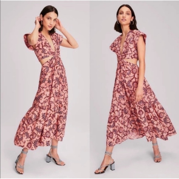A.L.C. Dresses & Skirts - A.L.C. Alexandria Cotton Dress Salmon Red Floral Carlinal Print in Size 6